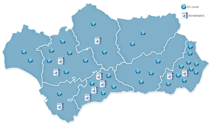 Localización geográfica de procesos de certificación vigente de Web Sanitarias en Andalucía a 01/07/2018